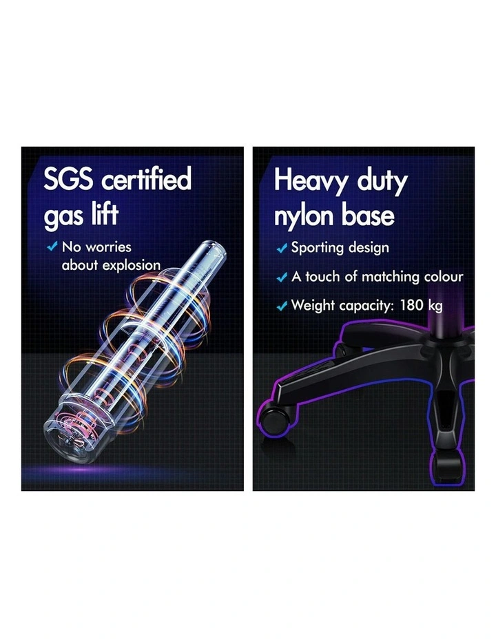 ALFORDSON Gaming Chair 2-Point Massage Lumbar Pillow Xavier Black image 6