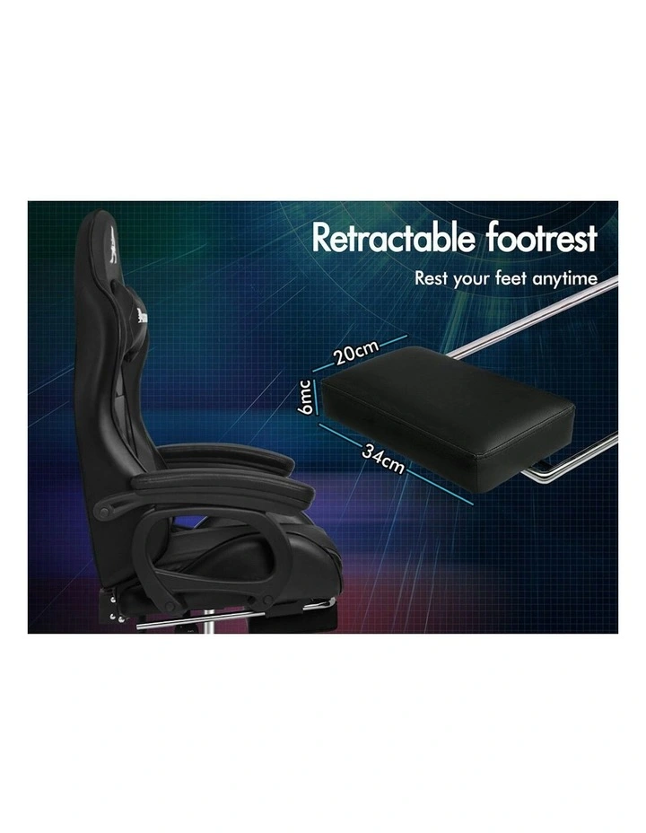 ALFORDSON Gaming Chair 2-Point Massage Lumbar Pillow Xavier Black image 7