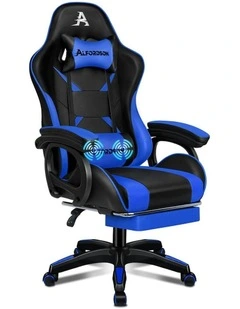 ALFORDSON Gaming Chair 2-Point Massage Lumbar Cushion Xavier Black & Blue