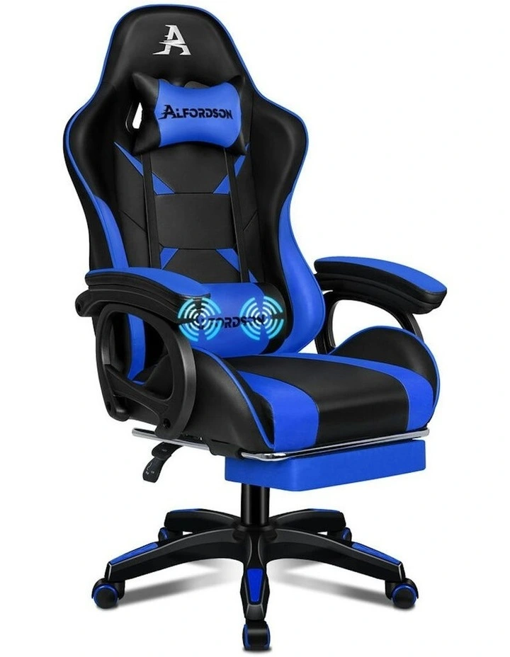 ALFORDSON Gaming Chair 2-Point Massage Lumbar Cushion Xavier Black & Blue image 1