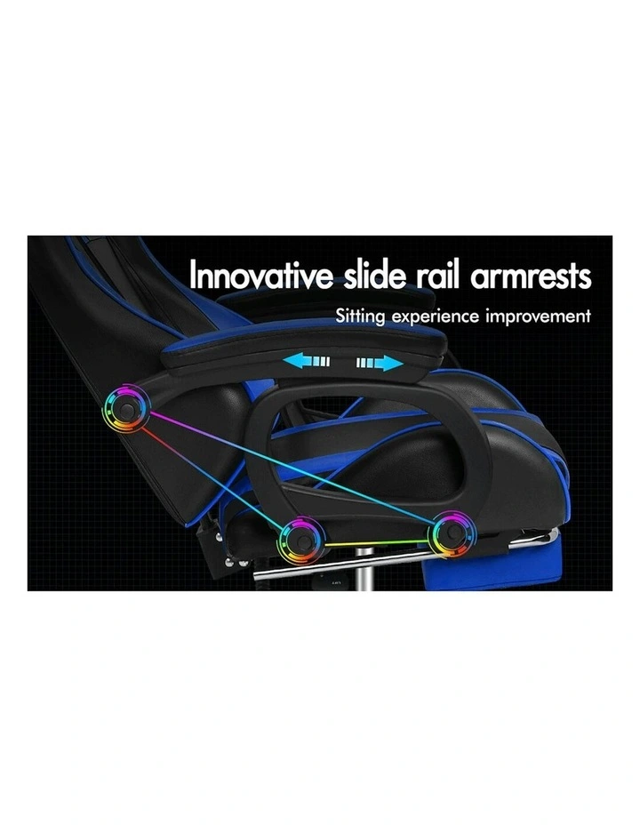 ALFORDSON Gaming Chair 2-Point Massage Lumbar Cushion Xavier Black & Blue image 2