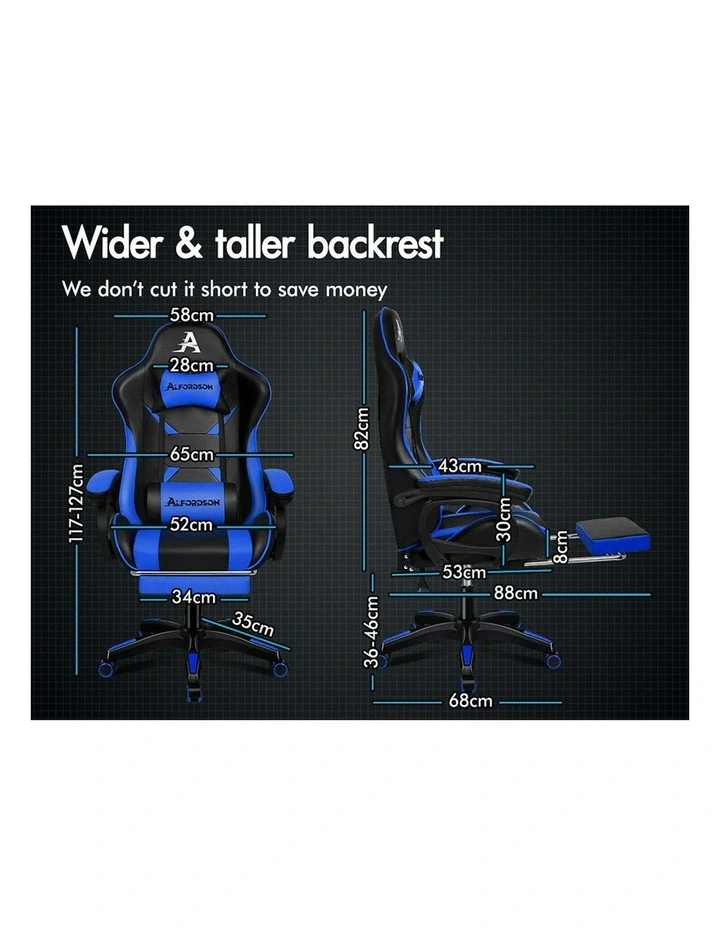 ALFORDSON Gaming Chair 2-Point Massage Lumbar Cushion Xavier Black & Blue image 4