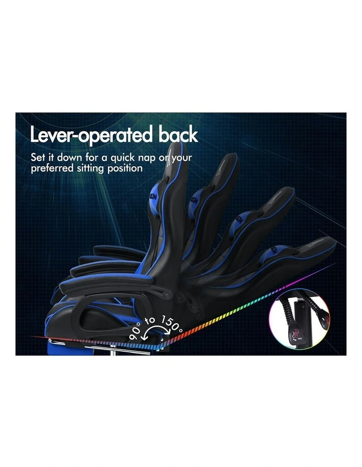 ALFORDSON Gaming Chair 2-Point Massage Lumbar Cushion Xavier Black & Blue image 5