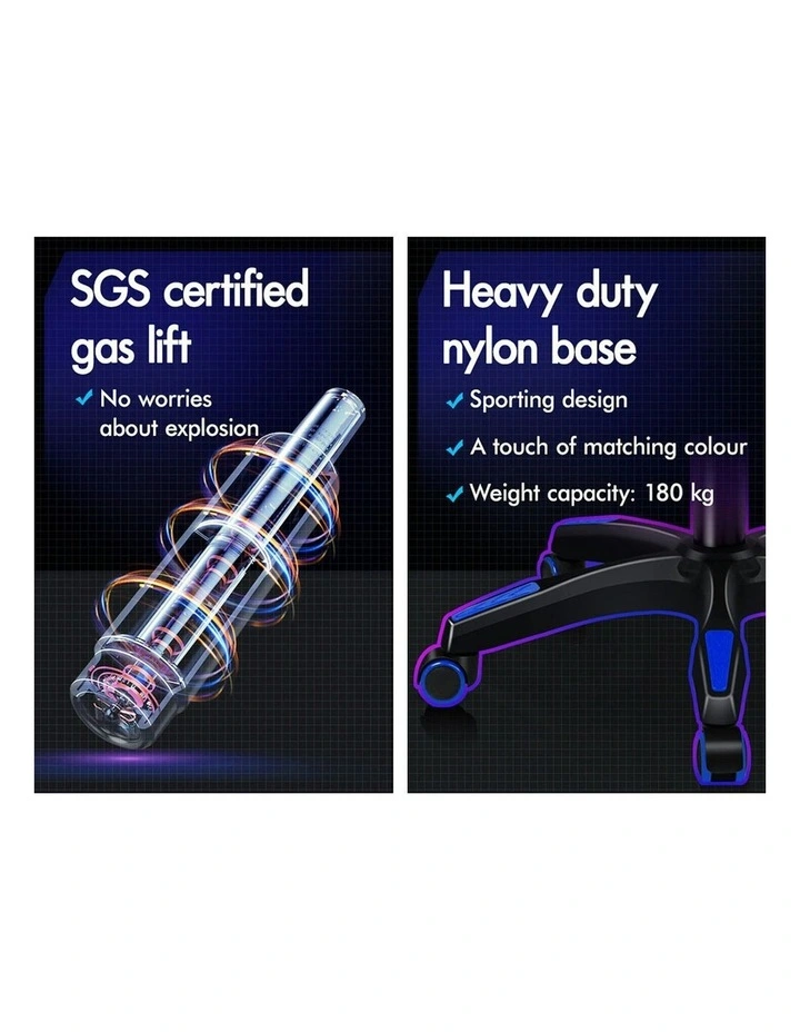 ALFORDSON Gaming Chair 2-Point Massage Lumbar Cushion Xavier Black & Blue image 6