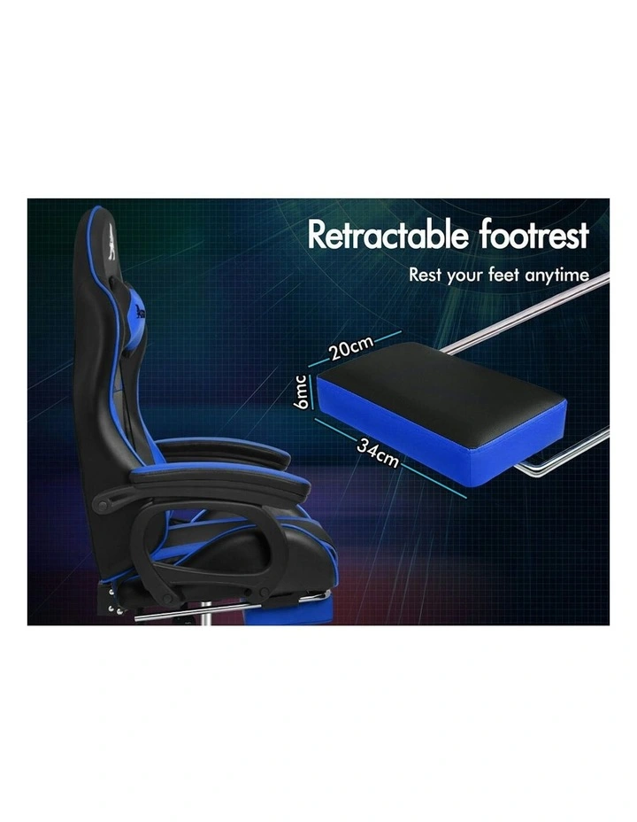 ALFORDSON Gaming Chair 2-Point Massage Lumbar Cushion Xavier Black & Blue image 7