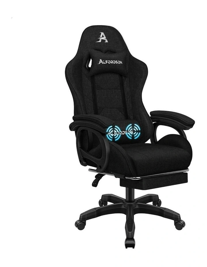 ALFORDSON Gaming Chair Office with 2-Point Massage Lumbar Pillow Fabric Black image 1