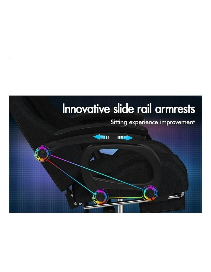 ALFORDSON Gaming Chair Office with 2-Point Massage Lumbar Pillow Fabric Black image 2