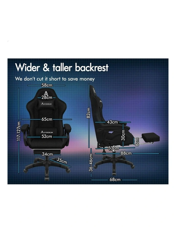 ALFORDSON Gaming Chair Office with 2-Point Massage Lumbar Pillow Fabric Black image 4