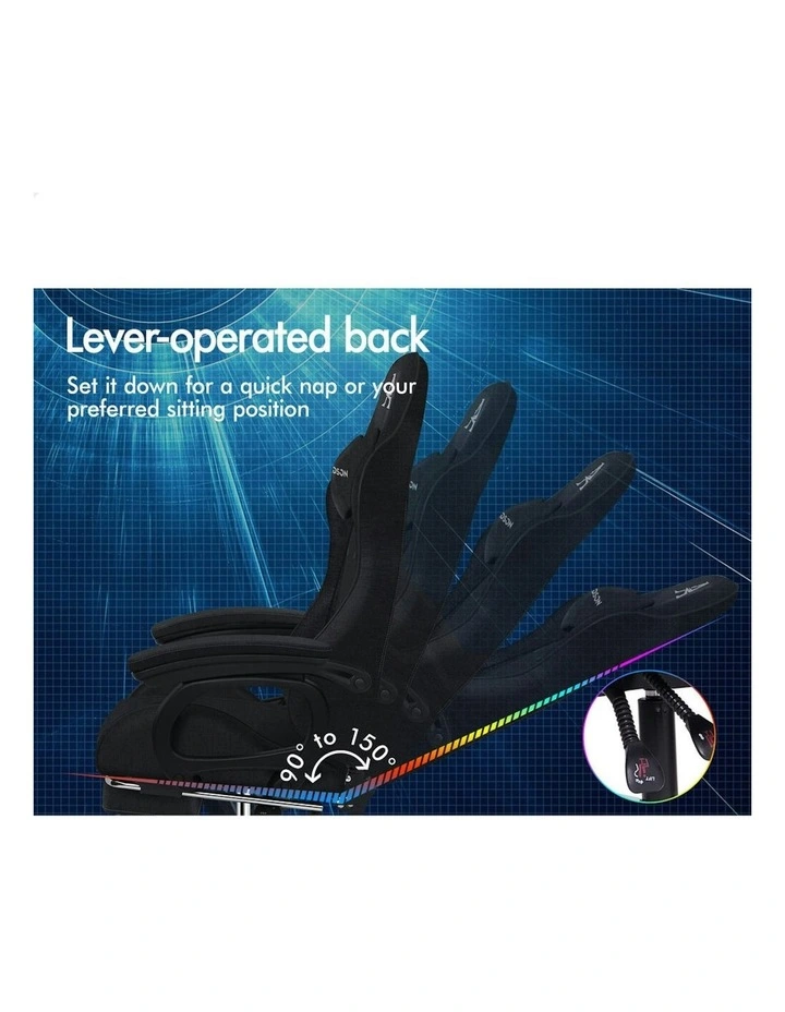 ALFORDSON Gaming Chair Office with 2-Point Massage Lumbar Pillow Fabric Black image 5