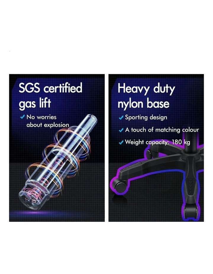 ALFORDSON Gaming Chair Office with 2-Point Massage Lumbar Pillow Fabric Black image 6