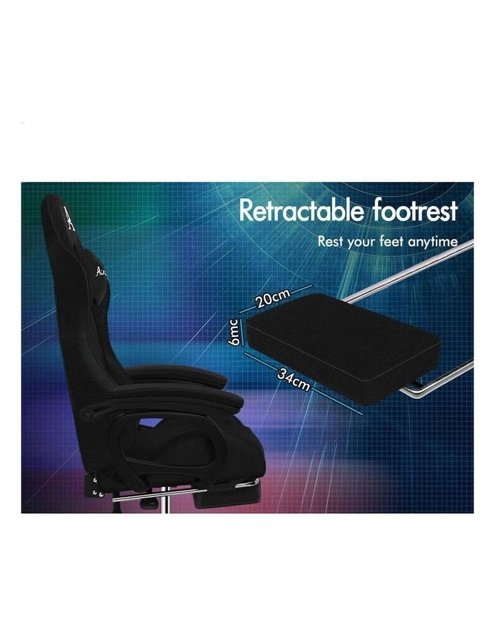 ALFORDSON Gaming Chair Office with 2-Point Massage Lumbar Pillow Fabric Black image 7