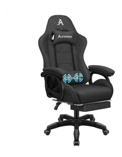 ALFORDSON Gaming Chair Office with 2-Point Massage Lumbar Pillow Fabric Grey
