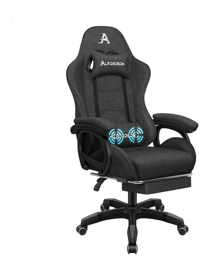 ALFORDSON Gaming Chair Office with 2-Point Massage Lumbar Pillow Fabric Grey image 1