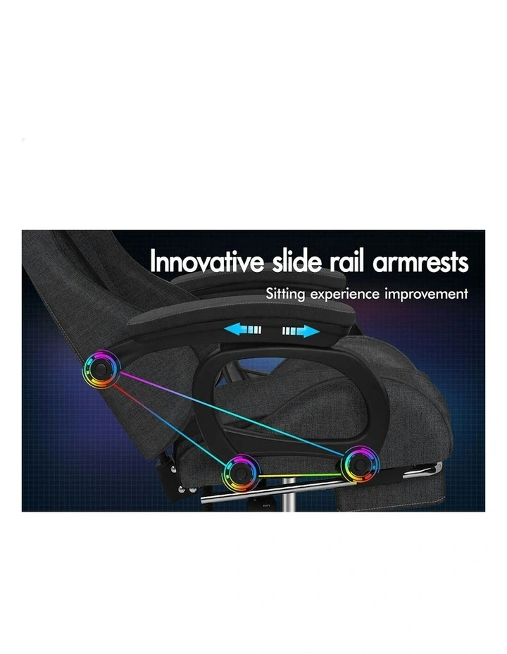 ALFORDSON Gaming Chair Office with 2-Point Massage Lumbar Pillow Fabric Grey image 2