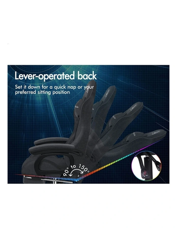 ALFORDSON Gaming Chair Office with 2-Point Massage Lumbar Pillow Fabric Grey image 5