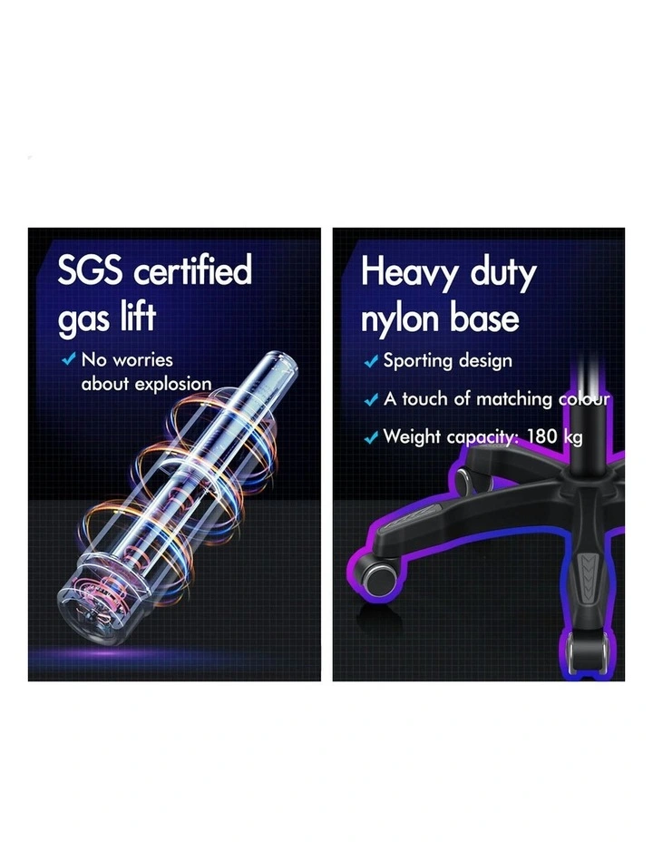 ALFORDSON Gaming Chair Office with 2-Point Massage Lumbar Pillow Fabric Grey image 6