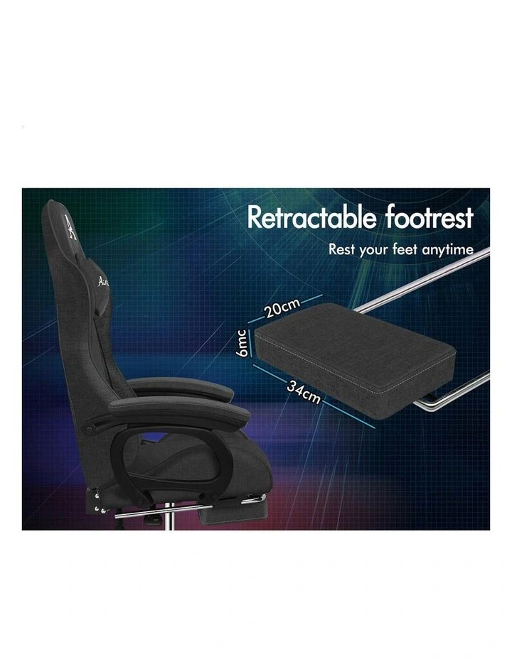 ALFORDSON Gaming Chair Office with 2-Point Massage Lumbar Pillow Fabric Grey image 7