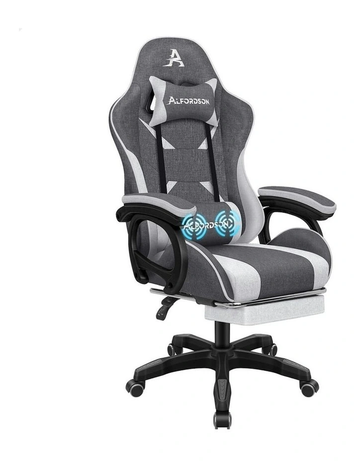 ALFORDSON Gaming Chair Office 2-Point Massage Lumbar Pillow Fabric Grey image 1
