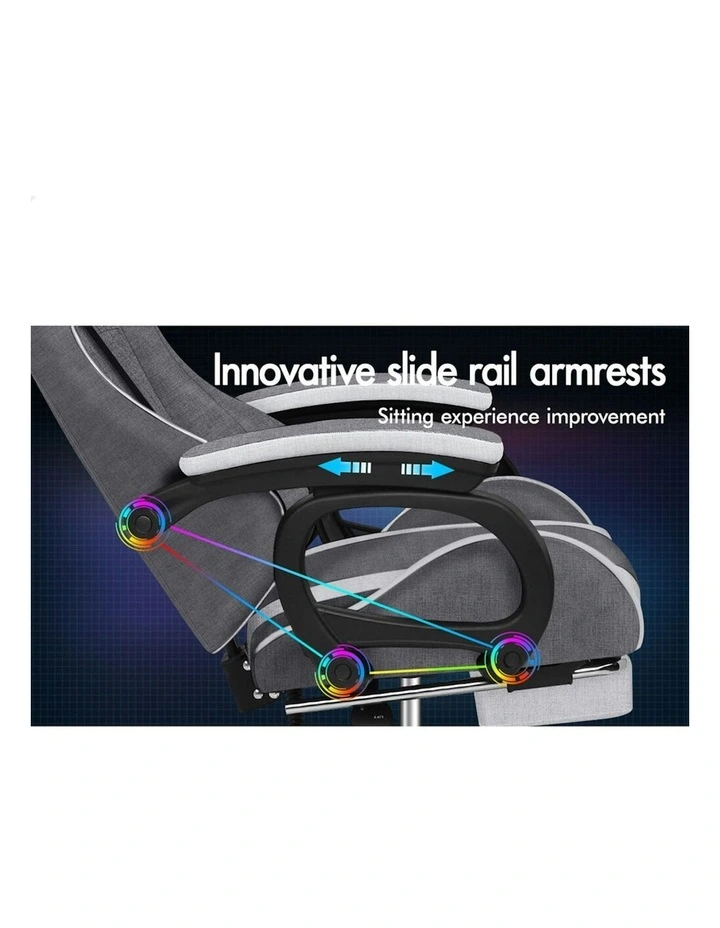 ALFORDSON Gaming Chair Office 2-Point Massage Lumbar Pillow Fabric Grey image 2