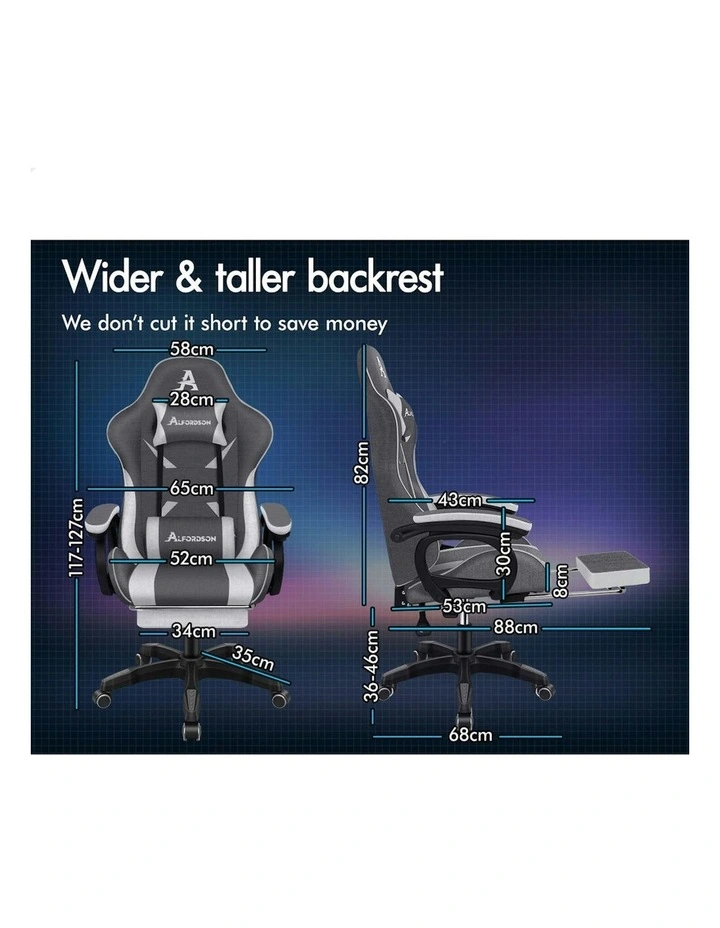 ALFORDSON Gaming Chair Office 2-Point Massage Lumbar Pillow Fabric Grey image 4