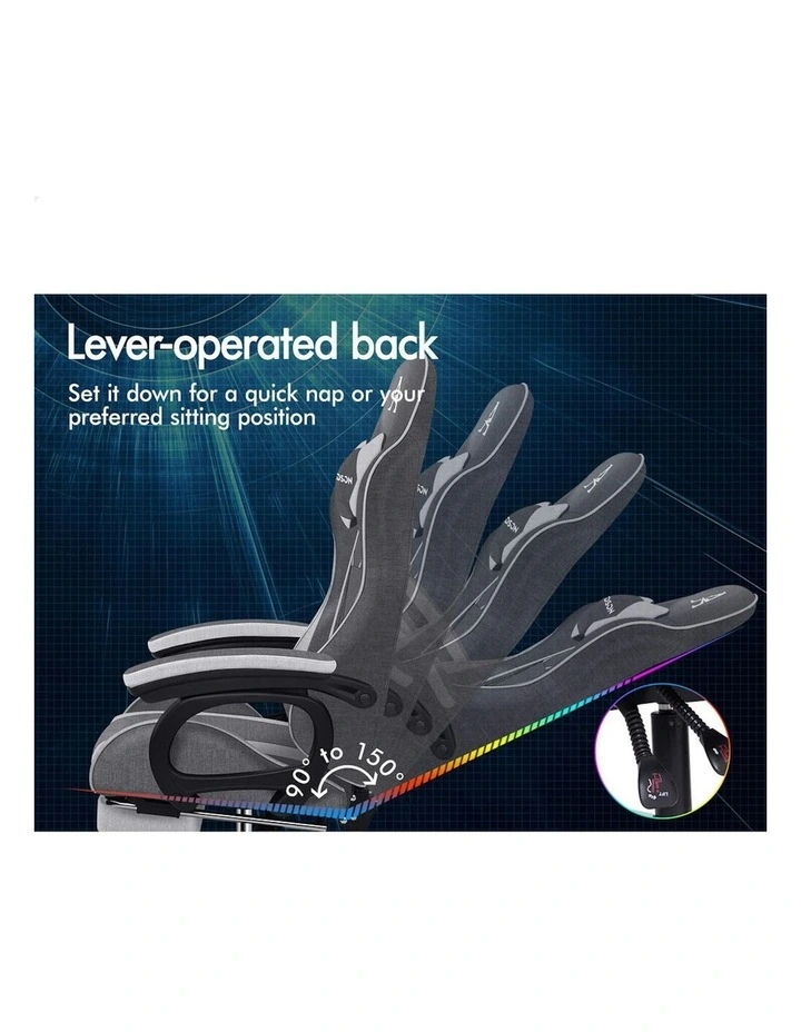 ALFORDSON Gaming Chair Office 2-Point Massage Lumbar Pillow Fabric Grey image 5