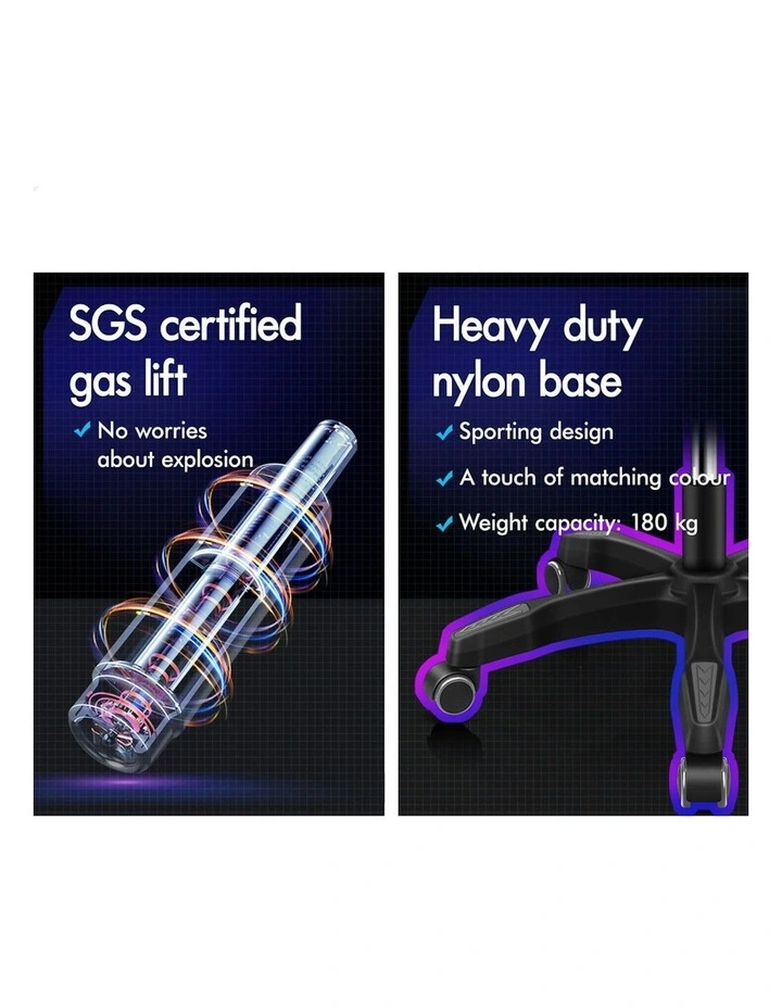 ALFORDSON Gaming Chair Office 2-Point Massage Lumbar Pillow Fabric Grey image 6