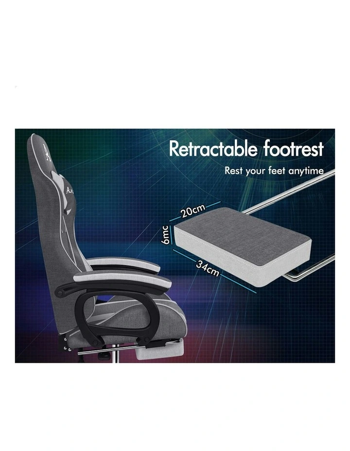 ALFORDSON Gaming Chair Office 2-Point Massage Lumbar Pillow Fabric Grey image 7
