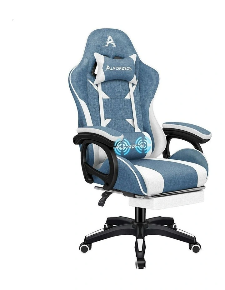 ALFORDSON Gaming Chair Office 2-Point Massage Lumbar Pillow Fabric Blue White image 1