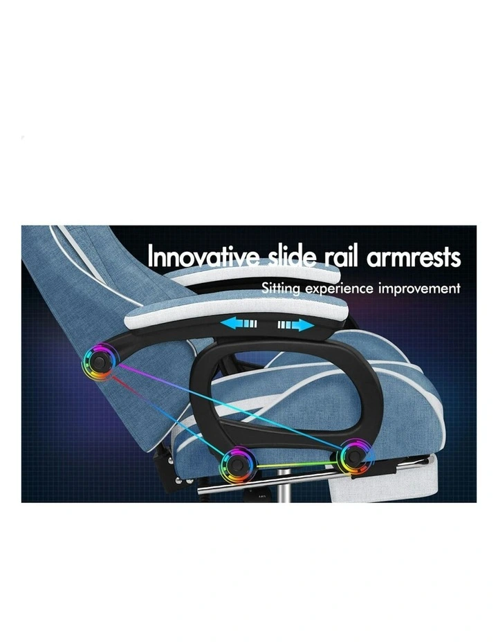 ALFORDSON Gaming Chair Office 2-Point Massage Lumbar Pillow Fabric Blue White image 2