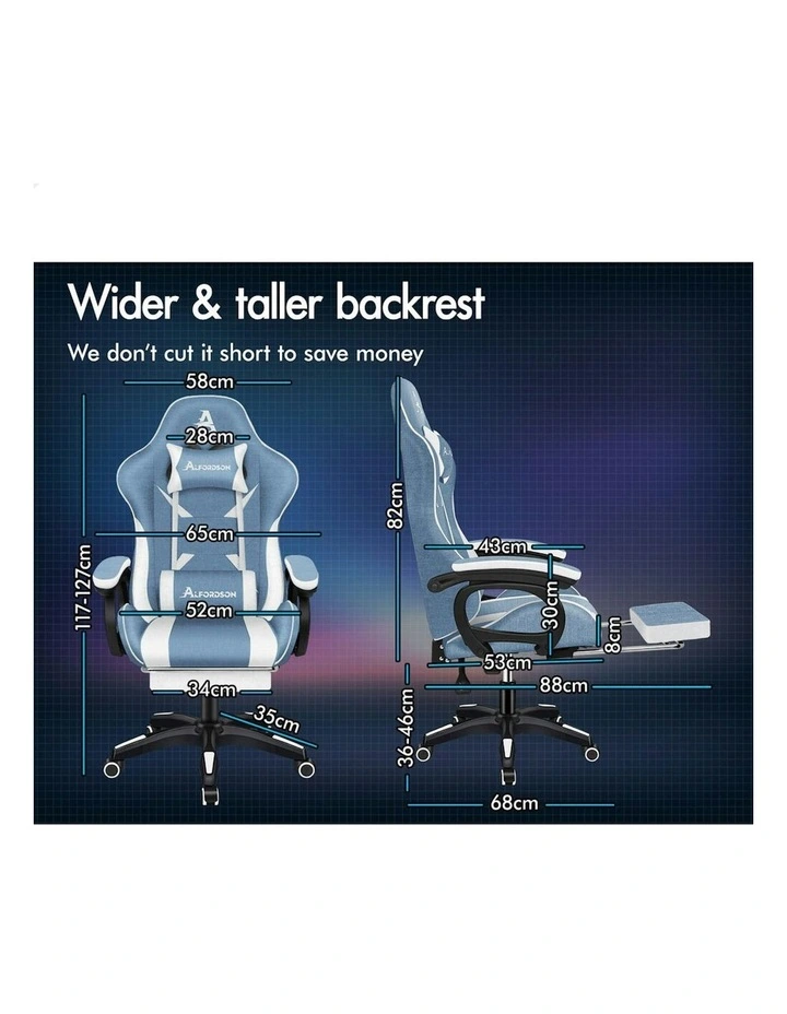 ALFORDSON Gaming Chair Office 2-Point Massage Lumbar Pillow Fabric Blue White image 4