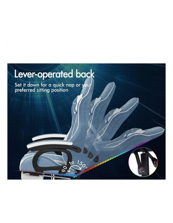 ALFORDSON Gaming Chair Office 2-Point Massage Lumbar Pillow Fabric Blue White image 5