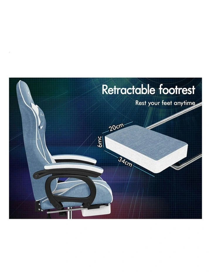 ALFORDSON Gaming Chair Office 2-Point Massage Lumbar Pillow Fabric Blue White image 7