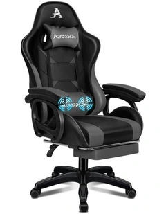 ALFORDSON Gaming Chair 2-Point Massage Lumbar Cushion Xavier Black & Grey