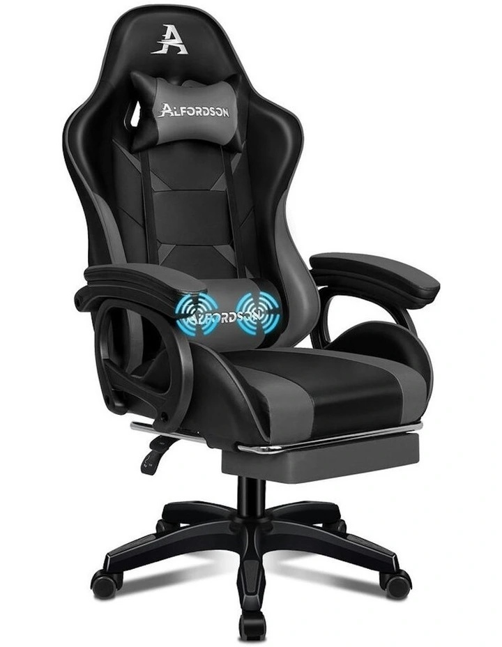 ALFORDSON Gaming Chair 2-Point Massage Lumbar Cushion Xavier Black & Grey image 1