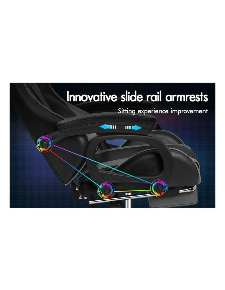 ALFORDSON Gaming Chair 2-Point Massage Lumbar Cushion Xavier Black & Grey image 2