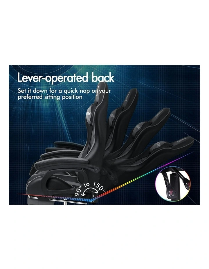 ALFORDSON Gaming Chair 2-Point Massage Lumbar Cushion Xavier Black & Grey image 5