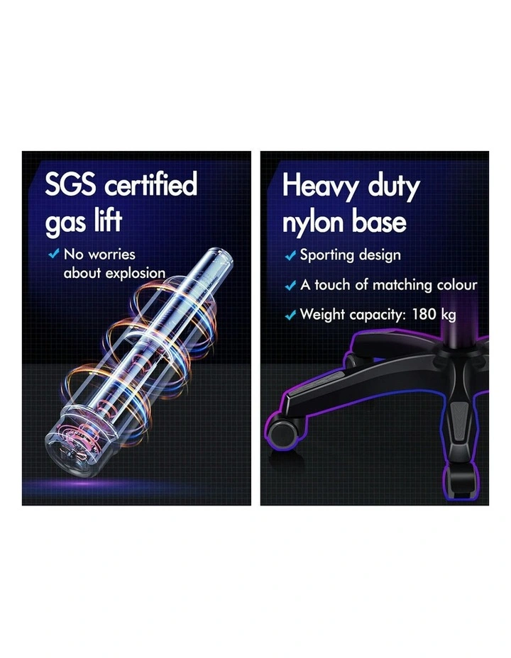 ALFORDSON Gaming Chair 2-Point Massage Lumbar Cushion Xavier Black & Grey image 6