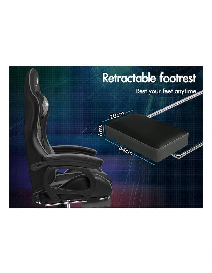 ALFORDSON Gaming Chair 2-Point Massage Lumbar Cushion Xavier Black & Grey image 7