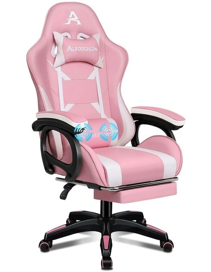 ALFORDSON Gaming Chair 2-Point Massage Lumbar Pillow Xavier Pink & White image 1