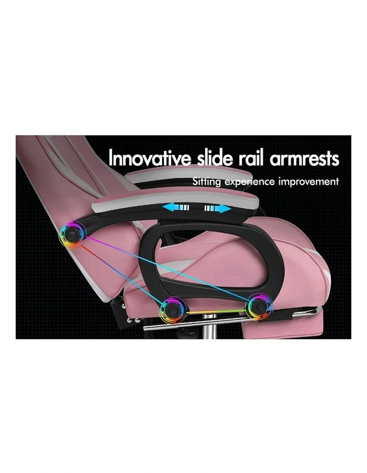 ALFORDSON Gaming Chair 2-Point Massage Lumbar Pillow Xavier Pink & White image 2