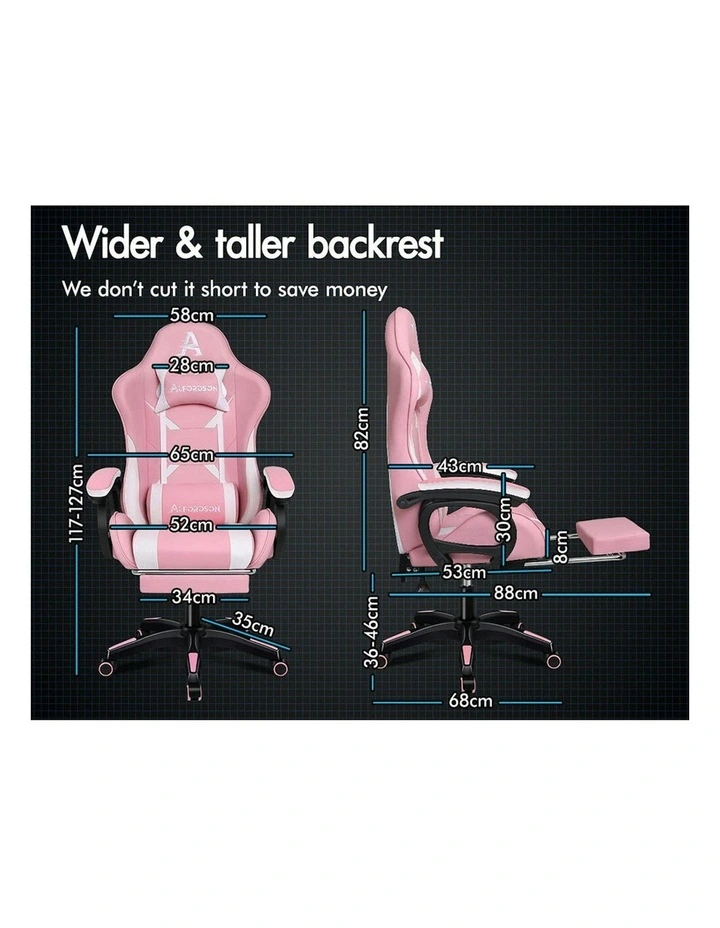 ALFORDSON Gaming Chair 2-Point Massage Lumbar Pillow Xavier Pink & White image 4