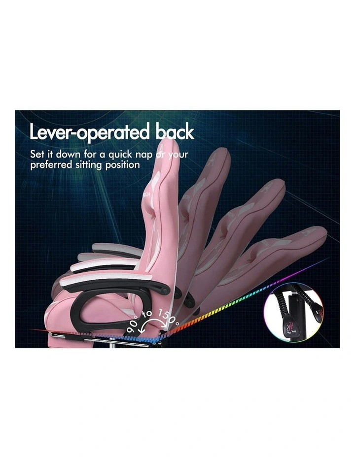 ALFORDSON Gaming Chair 2-Point Massage Lumbar Pillow Xavier Pink & White image 5