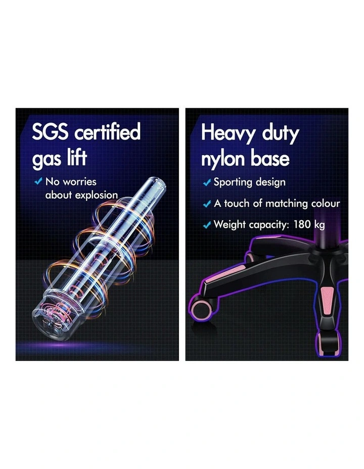 ALFORDSON Gaming Chair 2-Point Massage Lumbar Pillow Xavier Pink & White image 6