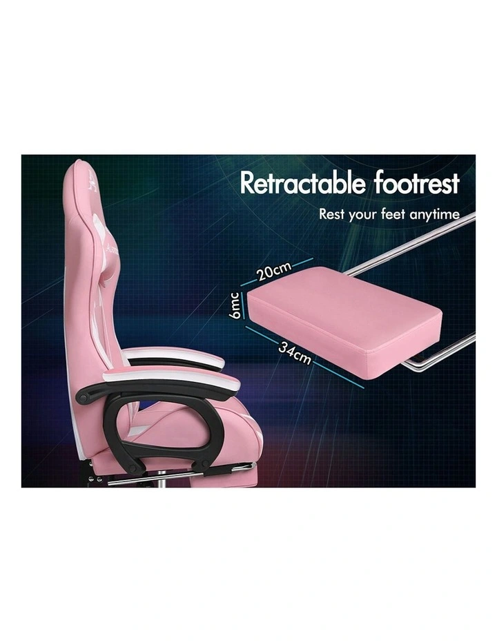 ALFORDSON Gaming Chair 2-Point Massage Lumbar Pillow Xavier Pink & White image 7