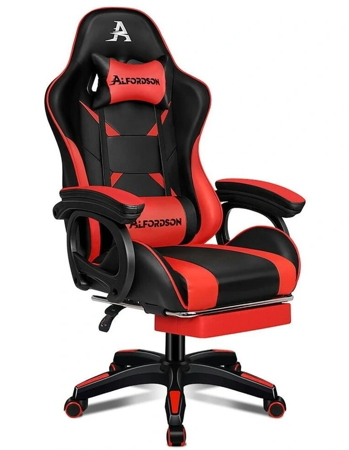 ALFORDSON Gaming Chair 2-Point Massage Lumbar Pillow Xavier Black & Red image 1