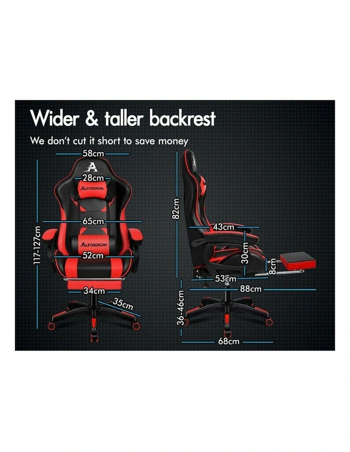 ALFORDSON Gaming Chair 2-Point Massage Lumbar Pillow Xavier Black & Red image 4