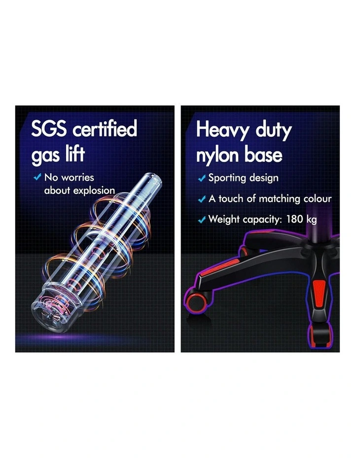 ALFORDSON Gaming Chair 2-Point Massage Lumbar Pillow Xavier Black & Red image 6