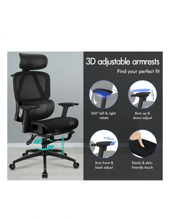 ALFORDSON Ergonomic Office Chair Mesh Seat Desk Computer Gaming All Black image 5