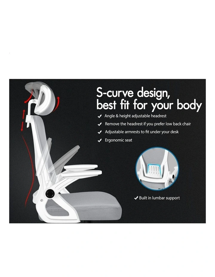 ALFORDSON Mesh Office Chair Fabric Seat White Grey image 2