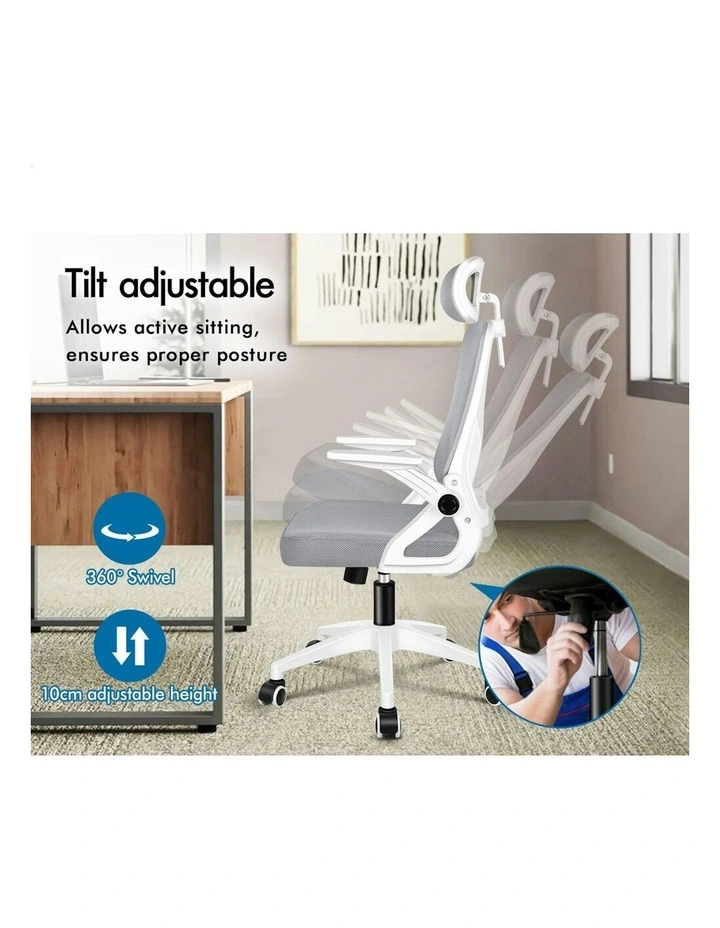 ALFORDSON Mesh Office Chair Fabric Seat White Grey image 4